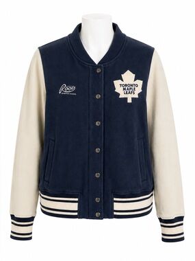 Size L Roots Women’s Toronto Maple Leafs Varsity Jacket NHL Snap Front Blue
